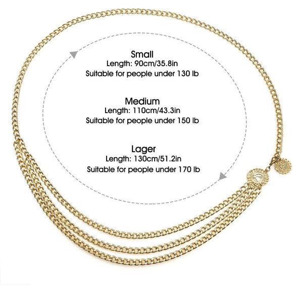 Women's Gold Multi-layer Metal Waist Chain Dress Belts Metal Belt - Picture 3 of 6